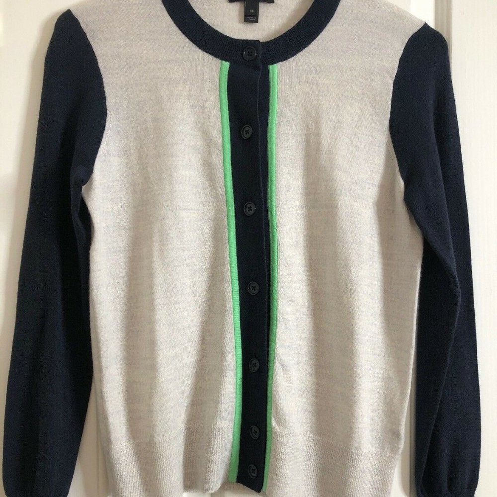 J. Crew Navy Tan Color Block Merino Wool Cardigan